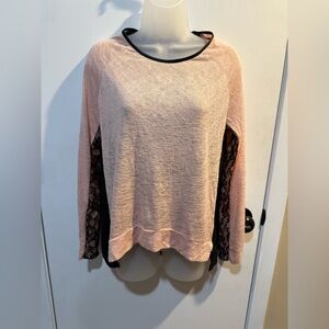 Mauve Blush and Black Lace Long Sleeve Top-#1190